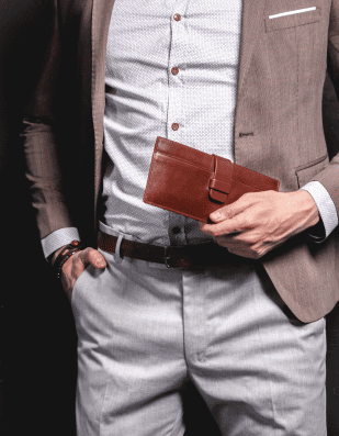 Brown-Red Leather Long Wallet