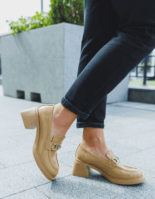 Khaki Metal Buckle Block Heel 